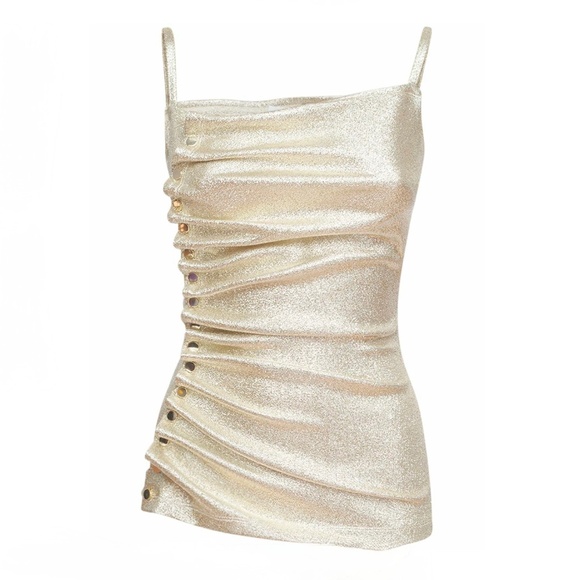Paco Rabanne Ruched Metallic Gold Stretch Lurex Jersey Top NEW - Picture 2 of 6